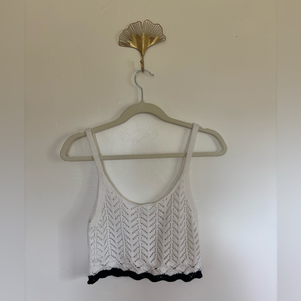 Kimchi Blue White Crochet Crop Top with Black Trim | A9
